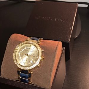 MICHAEL KORS blue and gold watch
